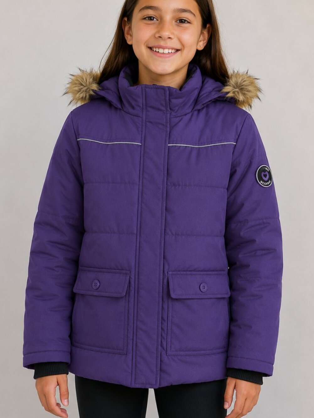 Echo red Girls' Down Jacket with Faux Fur Trim Hood, Girls, Size L 11/12